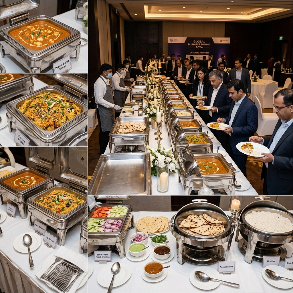 Premium buffet spread at corporate event
